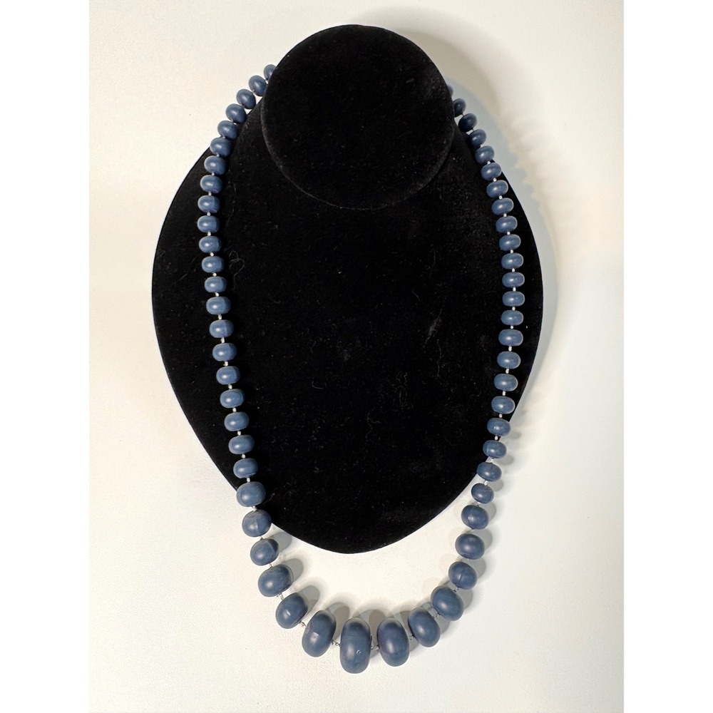 Vintage Navy Blue Graduated Bead Necklace Matte Chunky Statement 24 Inch Strand